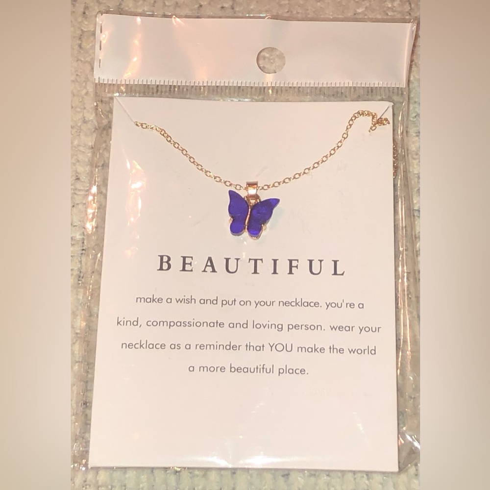 Gold Purple Butterfly Necklace Pendant